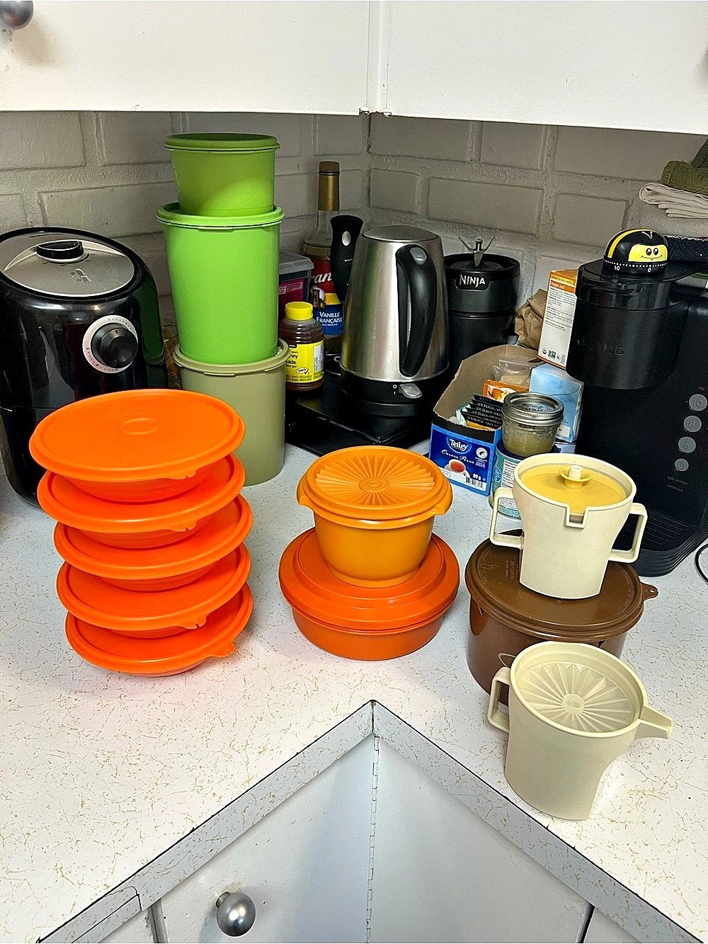 Vintage Tupperware Food Storage Containers Orange, Cream & Brown